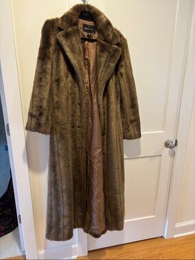 Moda International  Long Brown Faux Fur Trench Coat